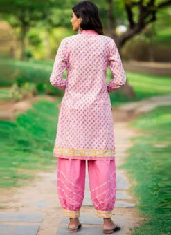 Pink Pure Cotton Hand Block Printed Kurta Salwar Set After Six Wear -Indo Clothing Shop pink pure cotton hand block printed kurta salwar set krsjbp2022a2106b b