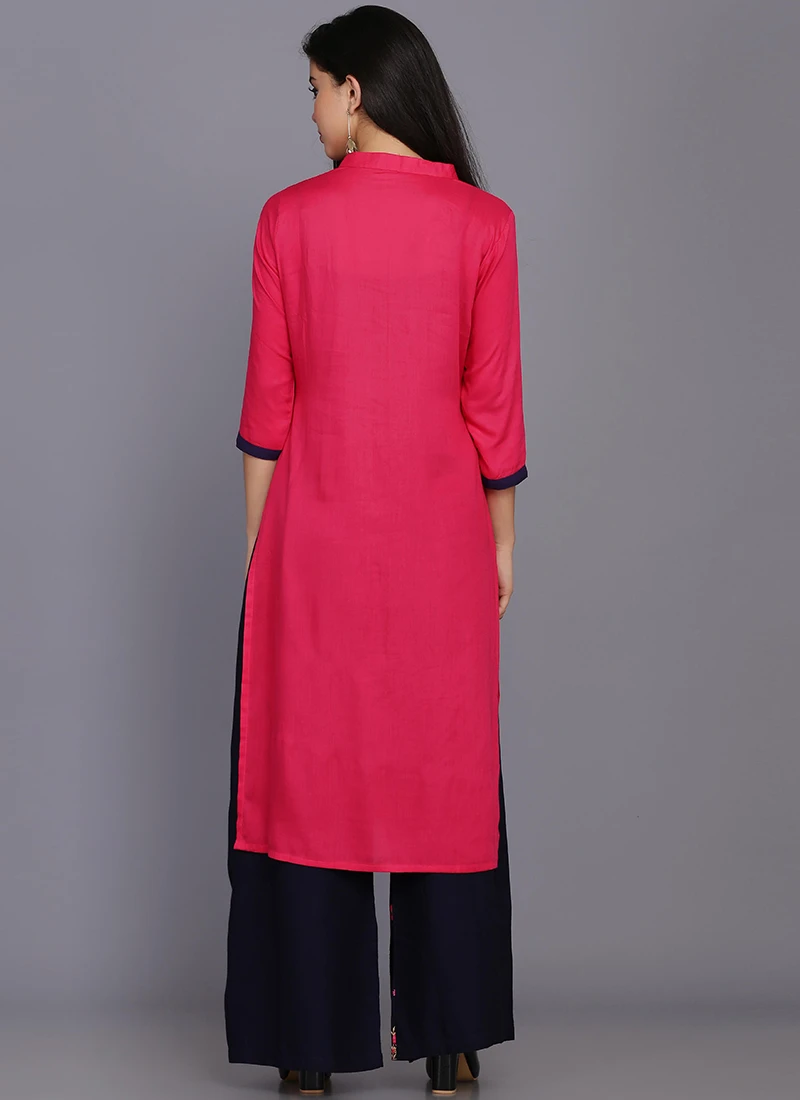 Pink Rayon Kurta Palazzo Suit Party Wear 4 Pink Rayon Kurta Palazzo Suit Party Wear - Image 4