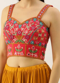 Pink Silk Embroidered Work Blouse Party Wear