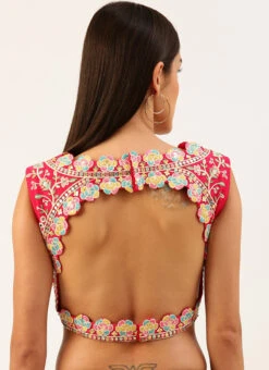 Pink Silk Embroidery Blouse Party Wear -Indo Clothing Shop pink silk embroidery blouse blspfb168ro b
