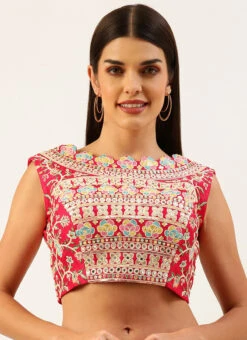 Pink Silk Embroidery Blouse Party Wear -Indo Clothing Shop pink silk embroidery blouse blspfb168ro u