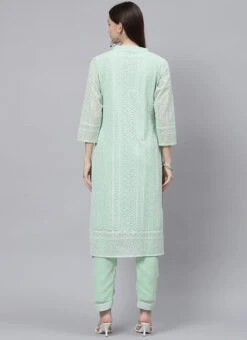 Pista Green Georgette Embroidery Kurta Straight Pant Set Work Wear -Indo Clothing Shop pista green georgette embroidery kurta straight pant set krsmz220888pgr b