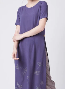 Purple Georgette Kurta Straight Pant Set Work Wear