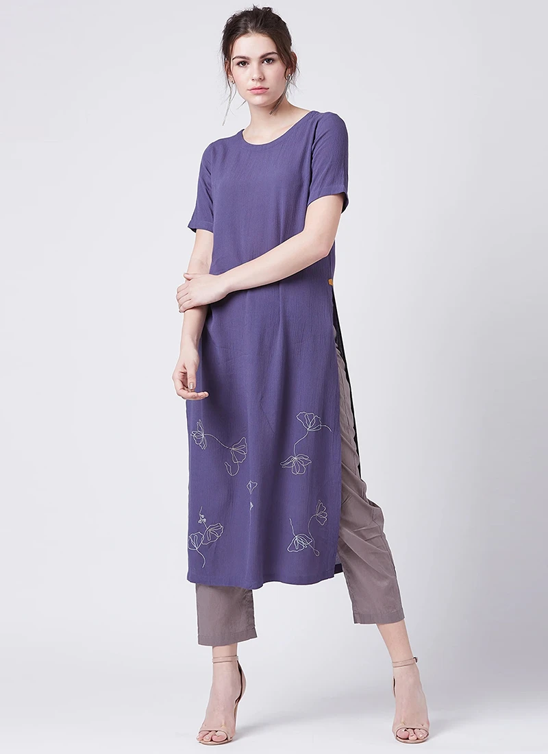 Purple Georgette Kurta Straight Pant Set Work Wear 3 Purple Georgette Kurta Straight Pant Set Work Wear - Image 3