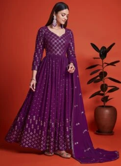 Purple Georgette Sequins Embroidered Anarkali Gown Party Wear 6 Purple Georgette Sequins Embroidered Anarkali Gown Party Wear -Indo Clothing Shop purple georgette sequins embroidered anarkali gown bgwsir6504 u