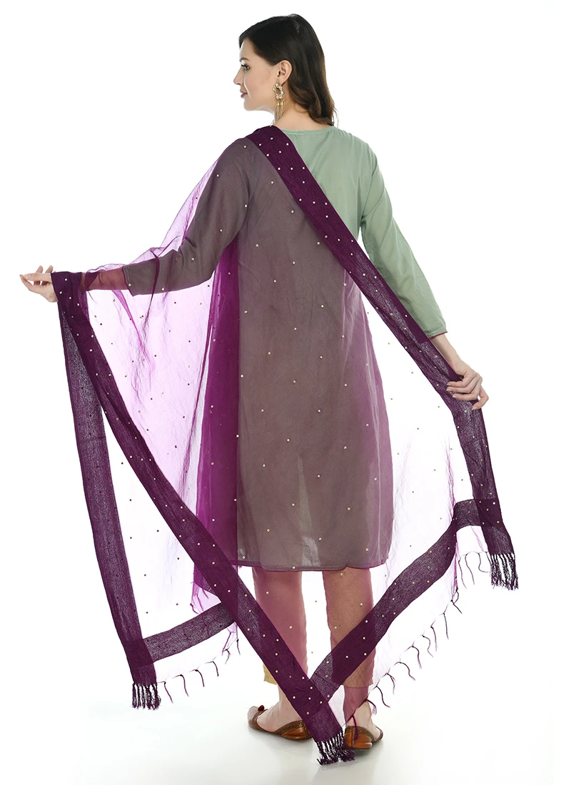 Purple Organza Stone Work Dupatta After Six Wear 4 Purple Organza Stone Work Dupatta After Six Wear - Image 4