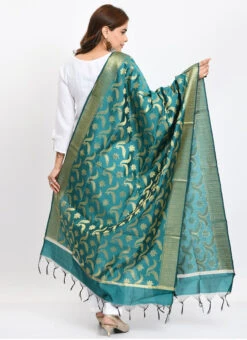 Rama Green Banarasi Silk Weaving Work Dupatta Work Wear -Indo Clothing Shop rama green banarasi silk weaving work dupatta dpdmimfd150 b