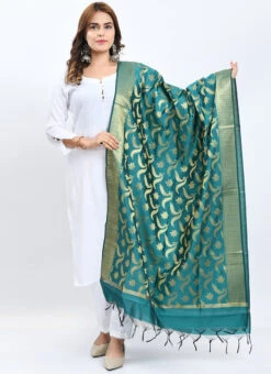 Rama Green Banarasi Silk Weaving Work Dupatta Work Wear -Indo Clothing Shop rama green banarasi silk weaving work dupatta dpdmimfd150 u