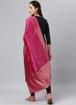 Rani Pink Benarasi Silk Jacquard Woven Dupatta Festive Wear -Indo Clothing Shop rani pink benarasi silk jacquard woven dupatta dpsli1402105rp b