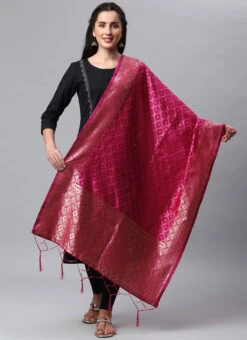 Rani Pink Benarasi Silk Jacquard Woven Dupatta Festive Wear -Indo Clothing Shop rani pink benarasi silk jacquard woven dupatta dpsli1402105rp u