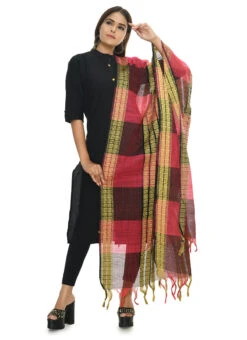 Rani Pink Handloom Cotton Weaving Work Dupatta Work Wear -Indo Clothing Shop rani pink handloom cotton weaving work dupatta dpdmimfd069 u
