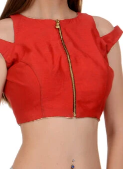 Red Art Dupion Silk Plain Blouse Festive Wear