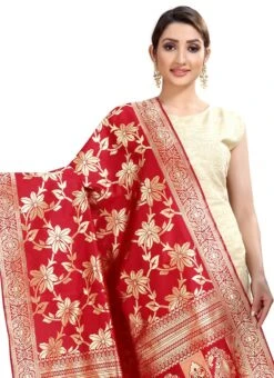 Red Art Silk Benarasi Dupatta Party Wear -Indo Clothing Shop red art silk benarasi dupatta dusli102red b