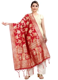 Red Art Silk Benarasi Dupatta Party Wear -Indo Clothing Shop red art silk benarasi dupatta dusli102red u