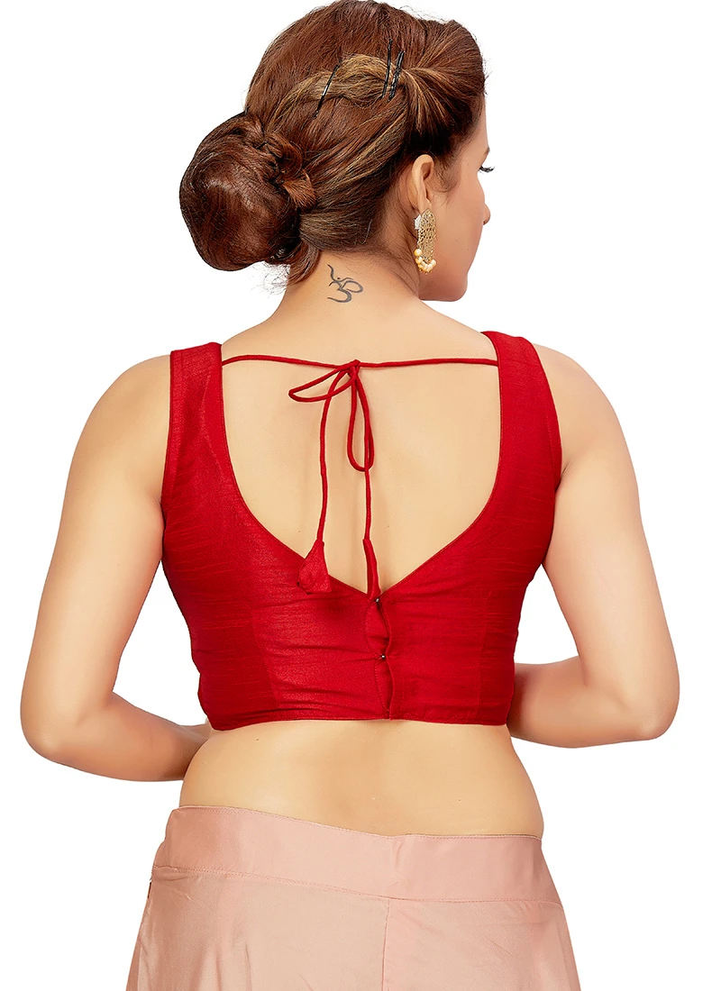 Red Art Silk Blouse After Six Wear 4 Red Art Silk Blouse After Six Wear - Image 4