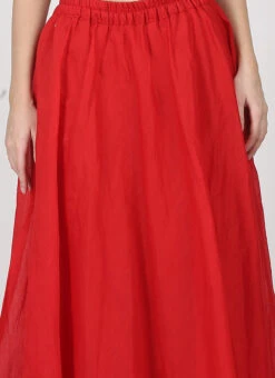 Red Art Silk Skirt Work Wear