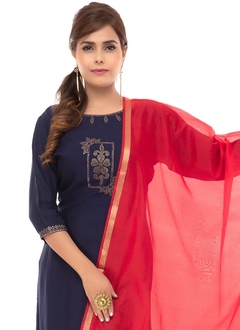 Red Chanderi Cotton Dupatta Festive Wear 4 Red Chanderi Cotton Dupatta Festive Wear - Image 4