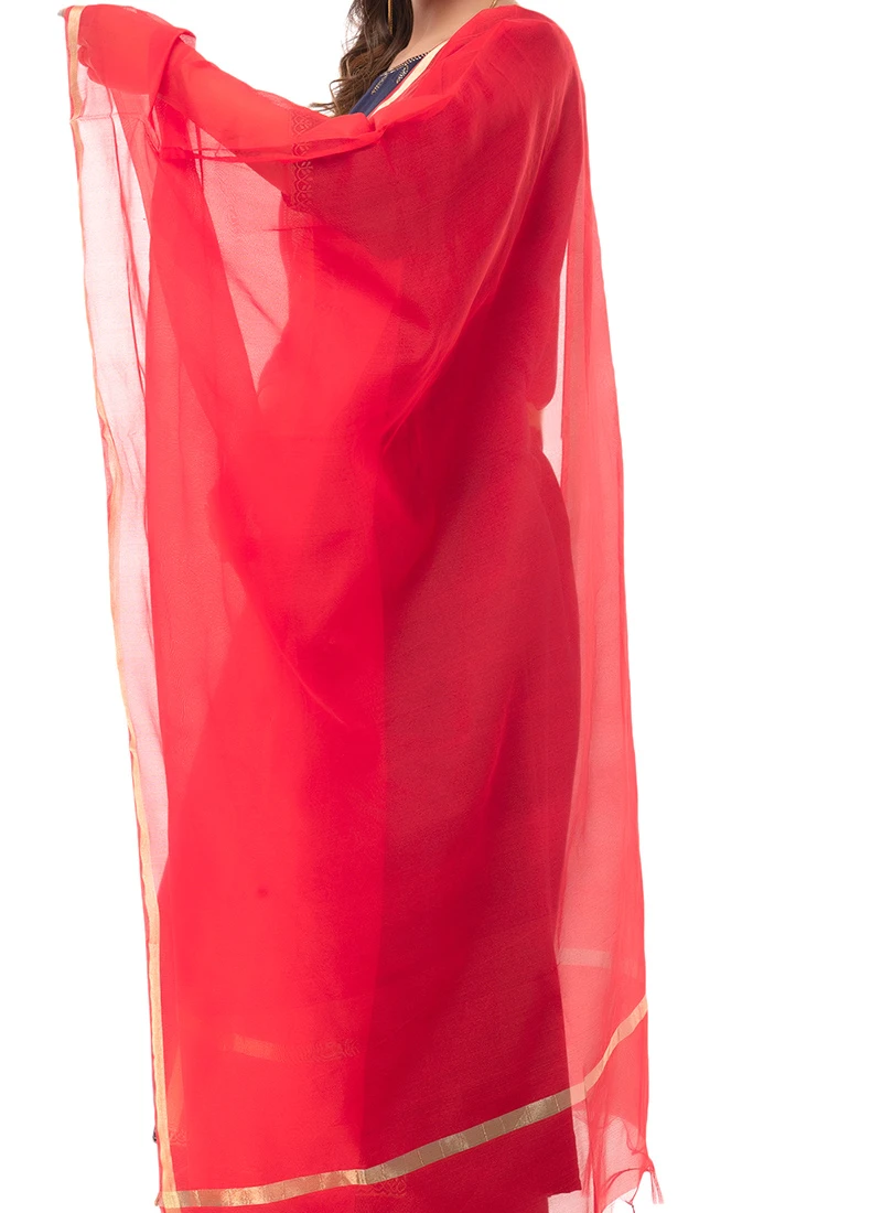 Red Chanderi Cotton Dupatta Festive Wear 1 Red Chanderi Cotton Dupatta Festive Wear