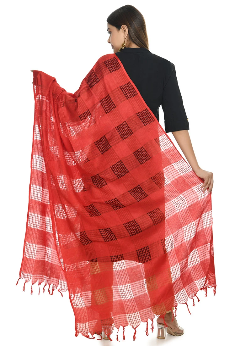 Red Cotton Dupatta Festive Wear 4 Red Cotton Dupatta Festive Wear - Image 4