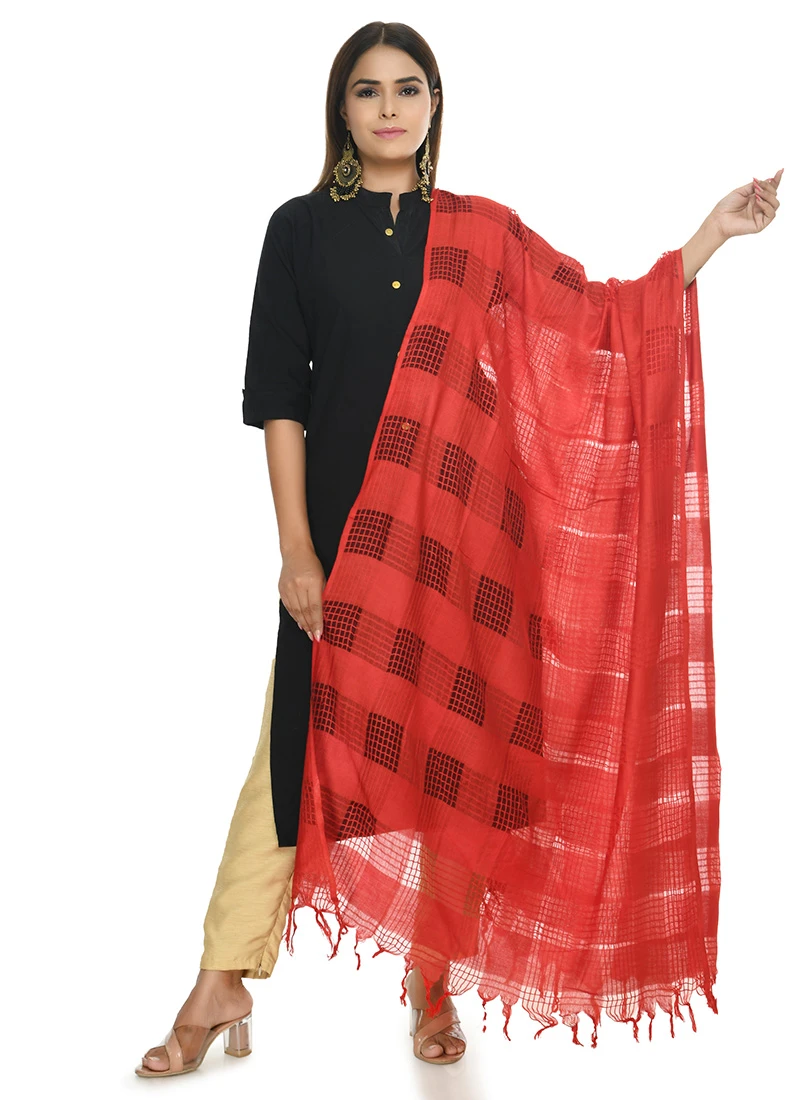Red Cotton Dupatta Festive Wear 3 Red Cotton Dupatta Festive Wear - Image 3