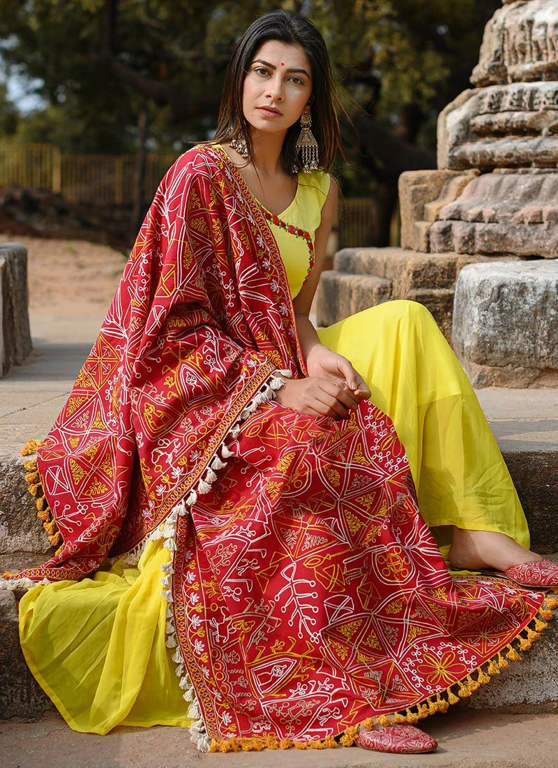 Red Cotton Dupatta Party Wear 3 Red Cotton Dupatta Party Wear - Image 3