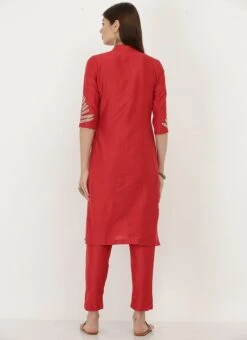Red Cotton Silk Embroidered Kurta Straight Pant Set After Six Wear -Indo Clothing Shop red cotton silk embroidered kurta straight pant set krsjiw8 b