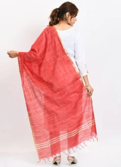 Red Cotton Slub Weaving Work Dupatta Work Wear -Indo Clothing Shop red cotton slub weaving work dupatta dpdmimfd109 b