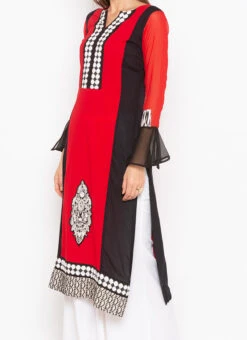 Red Crepe Patch Work Kurta Palazzo Set After Six Wear