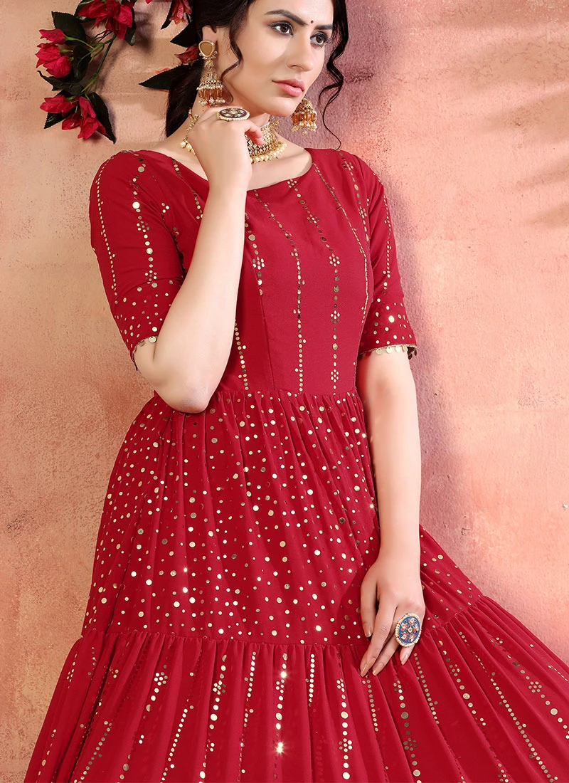 Red Georgette Anarkali Gown Party Wear 1 Red Georgette Anarkali Gown Party Wear