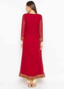 Red Georgette Embroidered Kurta Straight Pant Set Party Wear 7 Red Georgette Embroidered Kurta Straight Pant Set Party Wear -Indo Clothing Shop red georgette embroidered kurta straight pant set krsmnc1979 b