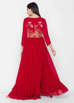 Red Georgette Embroidery Palazzo Set Party Wear -Indo Clothing Shop red georgette embroidery palazzo set krsdmf7155e b