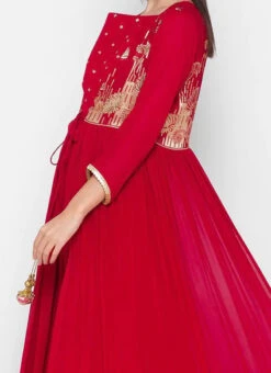 Red Georgette Embroidery Palazzo Set Party Wear