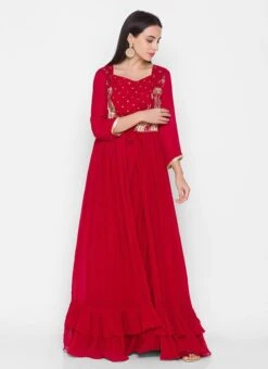Red Georgette Embroidery Palazzo Set Party Wear -Indo Clothing Shop red georgette embroidery palazzo set krsdmf7155e u