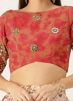 Red Gota Georgette Blouse Festive Wear