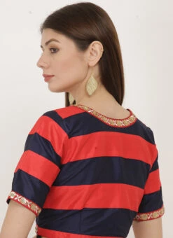 Red N Blue Art Dupion Silk Printed Blouse Festive Wear -Indo Clothing Shop red n blue art dupion silk printed blouse bldiw19 b