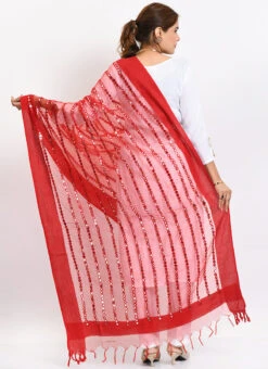 Red Organza Cotton Mirror Embroidery Dupatta Work Wear -Indo Clothing Shop red organza cotton mirror embroidery dupatta dpdmimfd133 b