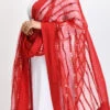 Red Organza Cotton Mirror Embroidery Dupatta Work Wear