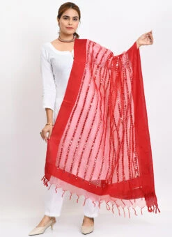 Red Organza Cotton Mirror Embroidery Dupatta Work Wear -Indo Clothing Shop red organza cotton mirror embroidery dupatta dpdmimfd133 u