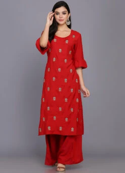 Red Rayon Kurta Palazzo Set Party Wear 6 Red Rayon Kurta Palazzo Set Party Wear -Indo Clothing Shop red rayon kurta palazzo set krskifh990066 u