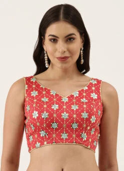 Red Silk Embroidered Work Blouse Party Wear -Indo Clothing Shop red silk embroidered work blouse blspfb151 u