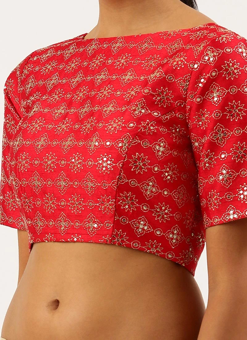 Red Silk Embroidery Work Blouse Party Wear 1 Red Silk Embroidery Work Blouse Party Wear