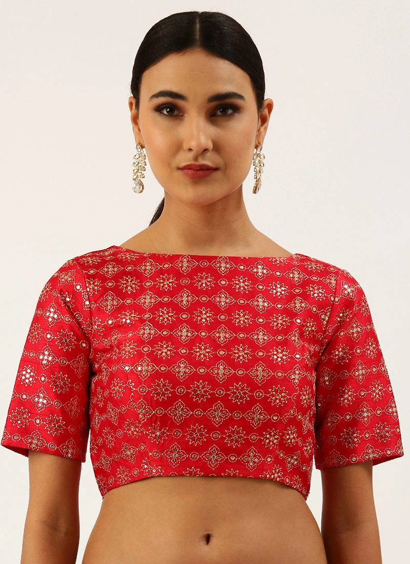 Red Silk Embroidery Work Blouse Party Wear 3 Red Silk Embroidery Work Blouse Party Wear - Image 3