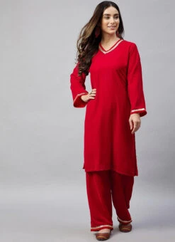 Red Velvet Kurta Palazzo Set Work Wear 6 Red Velvet Kurta Palazzo Set Work Wear -Indo Clothing Shop red velvet kurta palazzo set krsdmf7317rd u