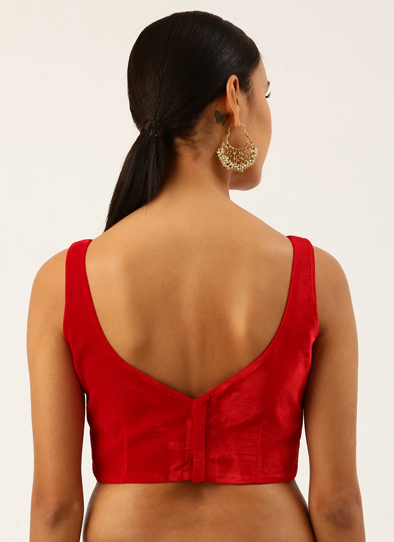 Red Velvet Readymade Blouse Party Wear 4 Red Velvet Readymade Blouse Party Wear - Image 4