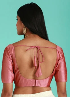 Rose Gold Pink Silk Solid Stitched Readymade Blouse Party Wear -Indo Clothing Shop rose gold pink silk solid stitched readymade blouse blspfb227rg b