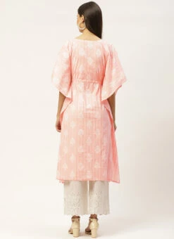 Rose Pink Cotton Printed Kaftan Short Tunic Work Wear 7 Rose Pink Cotton Printed Kaftan Short Tunic Work Wear -Indo Clothing Shop rose pink cotton printed kaftan short tunic krjsc1120 b