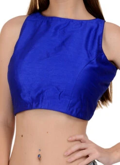 Royal Blue Art Dupion Silk Plain Blouse Festive Wear