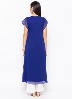 Royal Blue Georgette Embroidered Kurta Palazzo Set After Six Wear -Indo Clothing Shop royal blue georgette embroidered kurta palazzo set krsmnc1974ks b