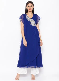 Royal Blue Georgette Embroidered Kurta Palazzo Set After Six Wear -Indo Clothing Shop royal blue georgette embroidered kurta palazzo set krsmnc1974ks u