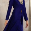 Royal Blue Velvet Kurta Straight Pant Set Work Wear